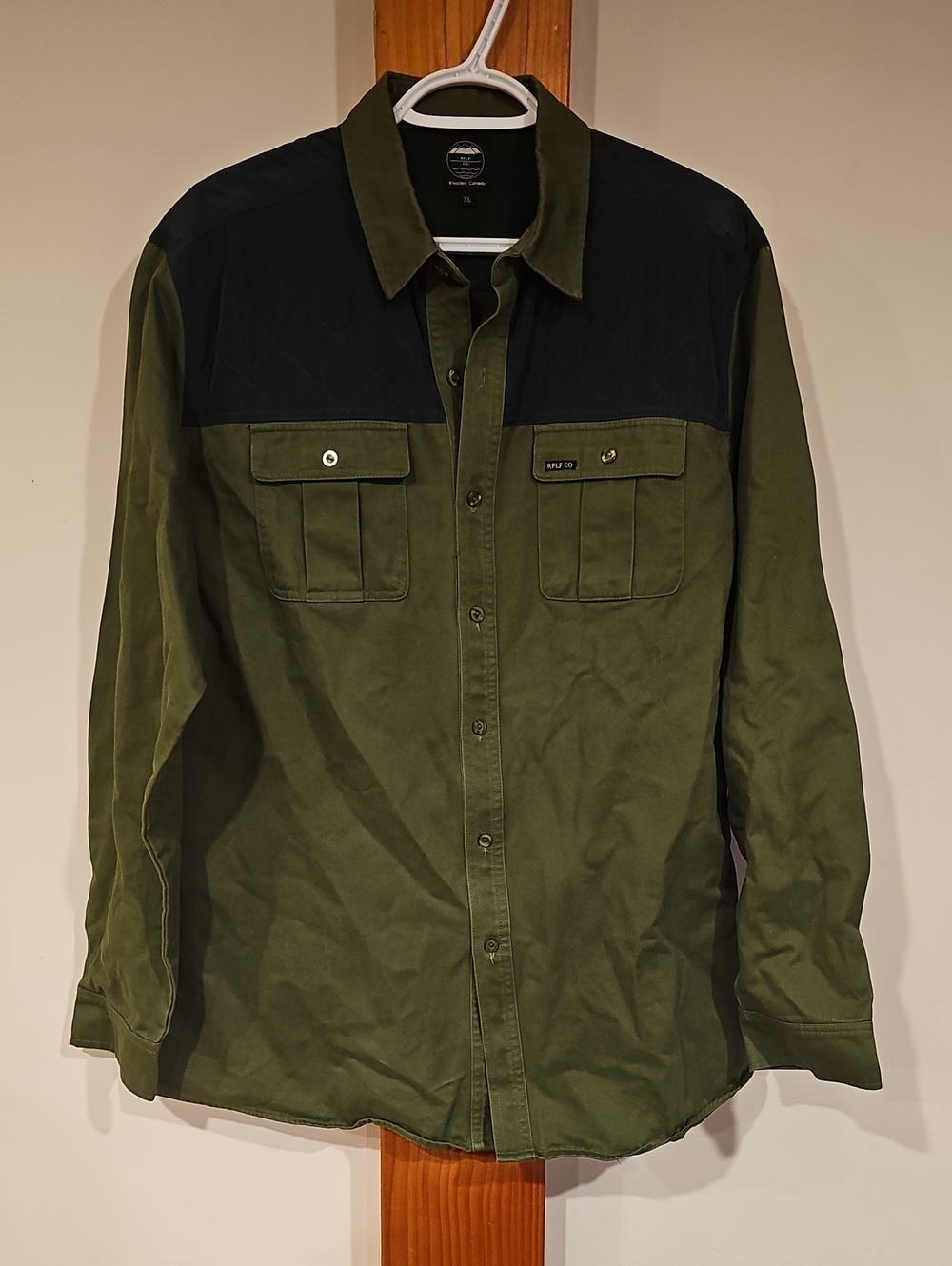 RPLK Co. Whistler Canada Olive Green & Black Colorblock Utility Work Shirt XL